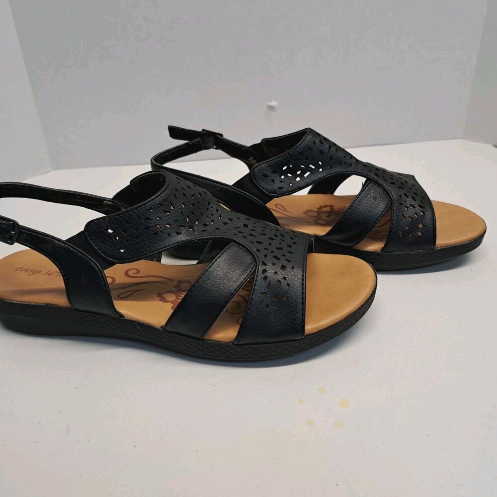 Easy Street Bolt Open Toe Casual Slingback Black Sandals Women's Size 10W - Picture 3 of 6